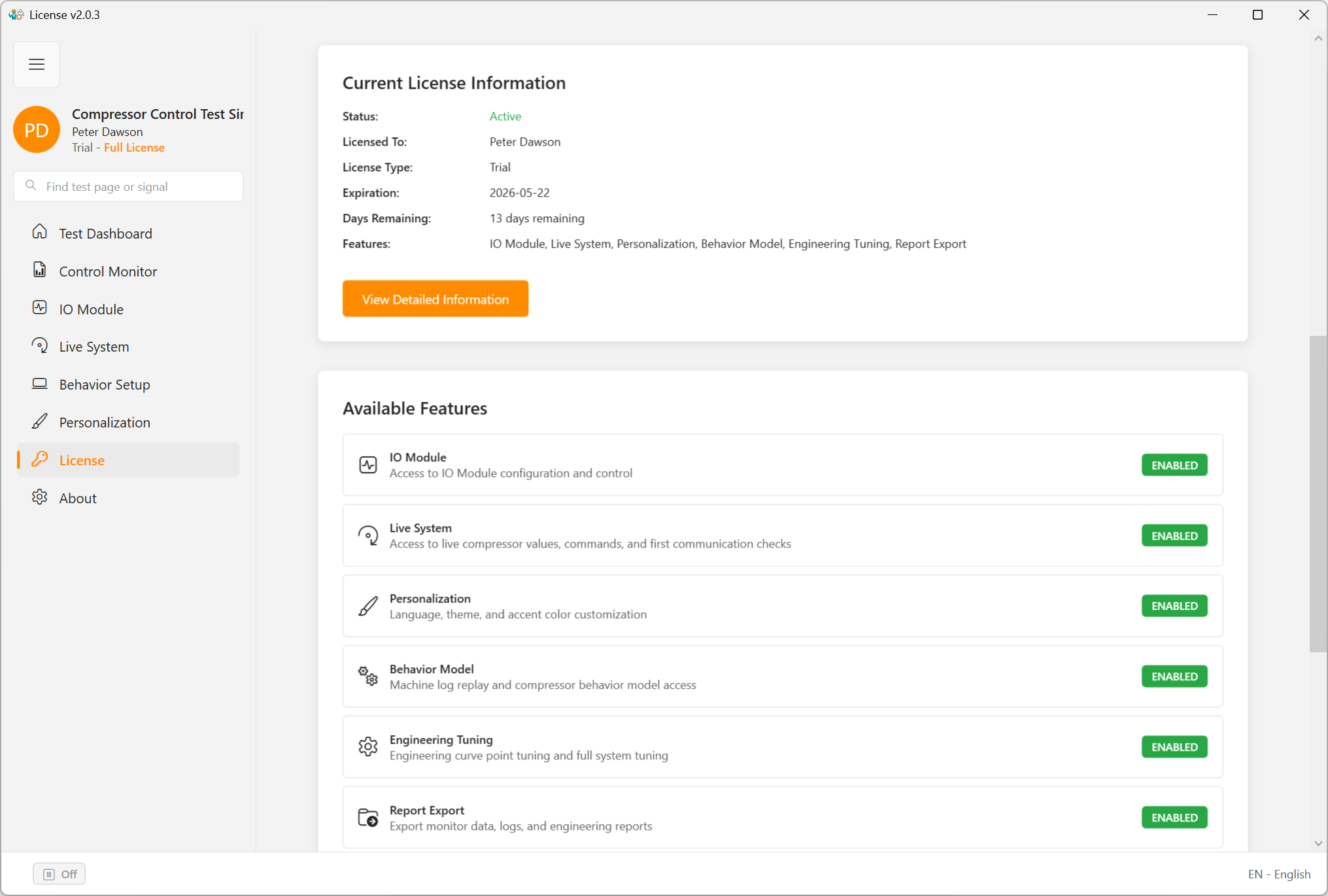 ModbusSim license activation page without real key data.