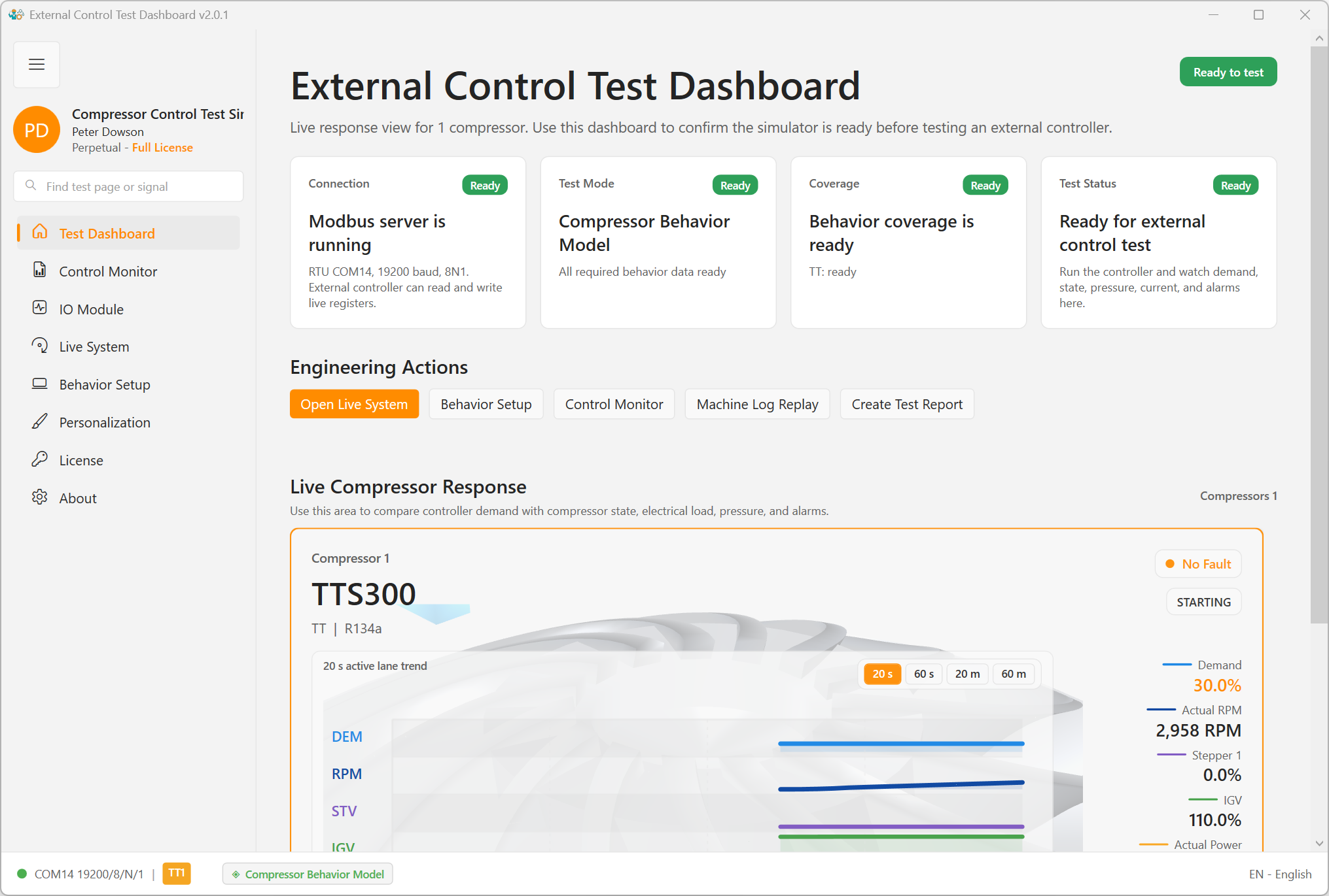 Modbus RTU settings in ModbusSim with serial configuration visible.